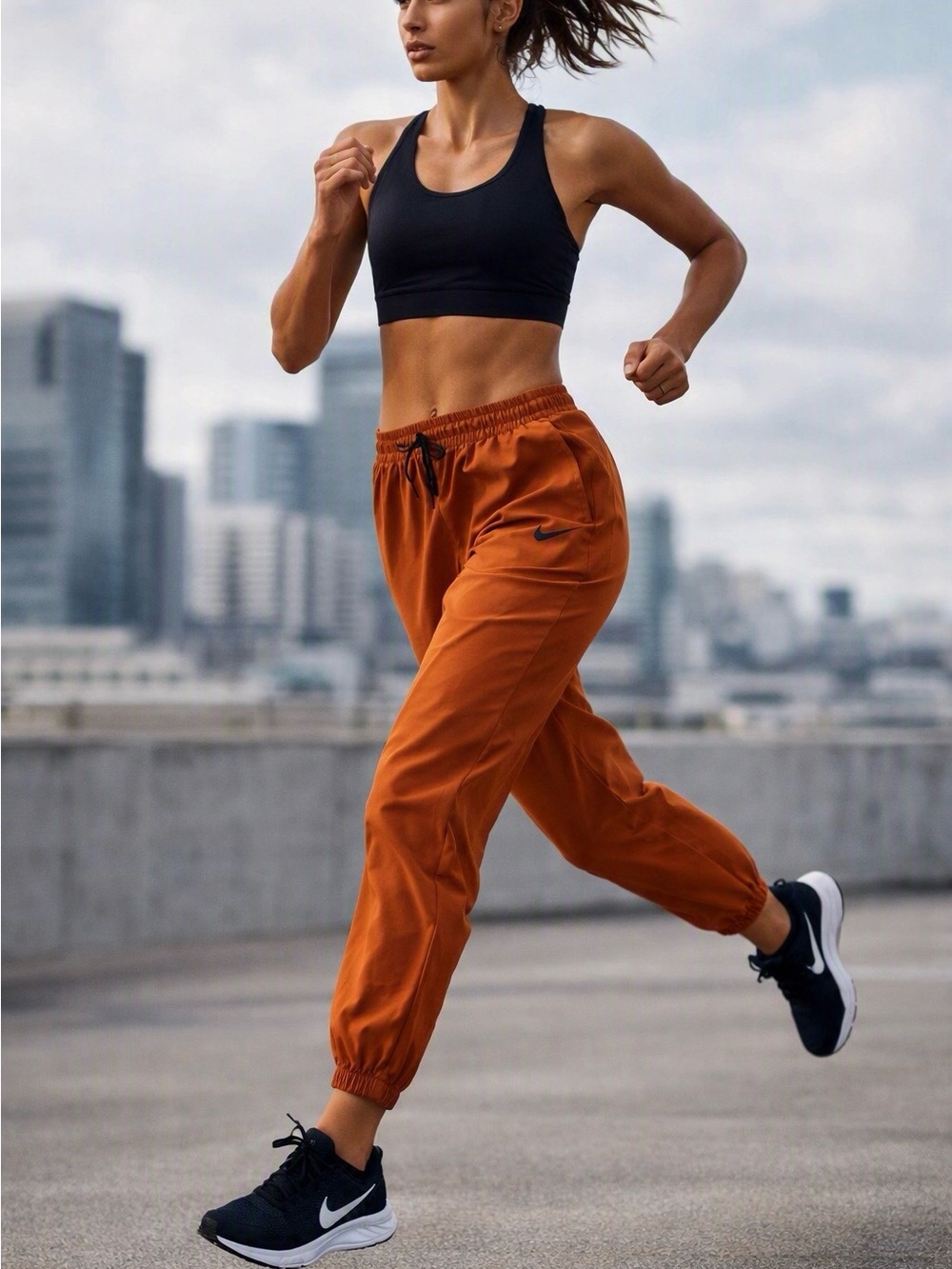 Nike Women's Burnt Orange Nylon Track Pants Jogger Athletic Sporty Fitness Small